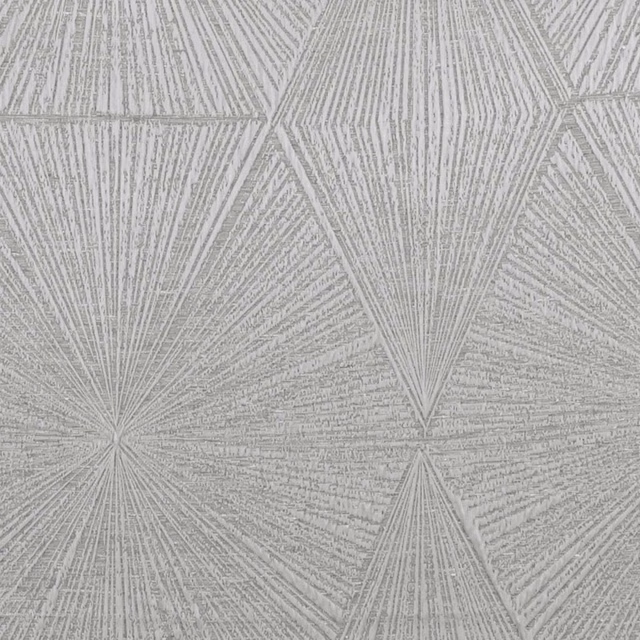 Cool pewter-grey geometric fabric with radiating fan lines and woven texture