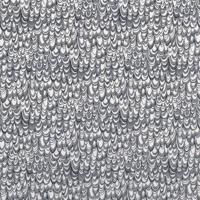 Dense scalloped feather pattern in cool pewter, silver grey and charcoal
