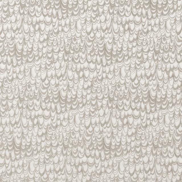 Muted taupe scallop motifs woven across an ivory fabric ground