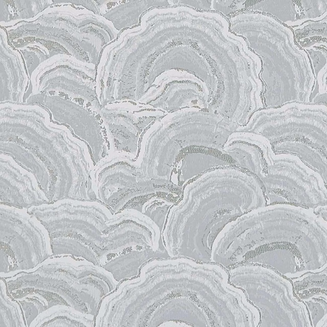 Cool silver-grey Langei textile with layered pale arcs and softly textured surface