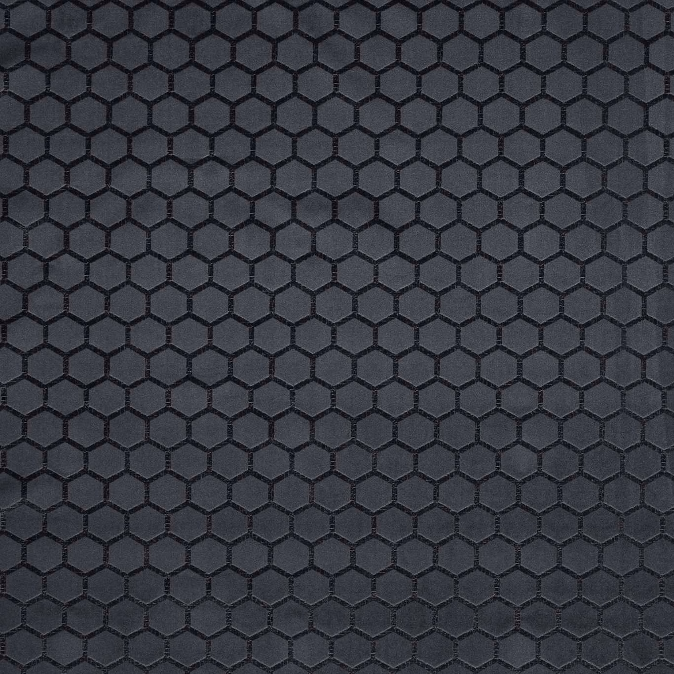 Deep espresso-charcoal woven fabric with a tonal black hexagonal honeycomb grid