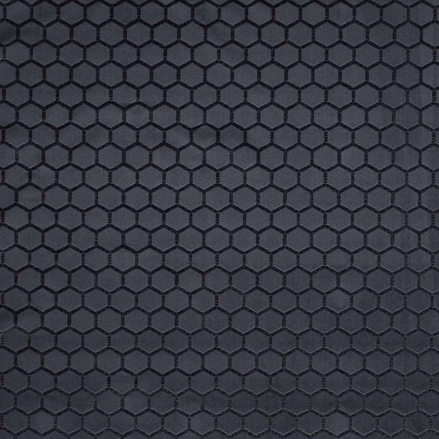 Deep espresso-charcoal woven fabric with a tonal black hexagonal honeycomb grid
