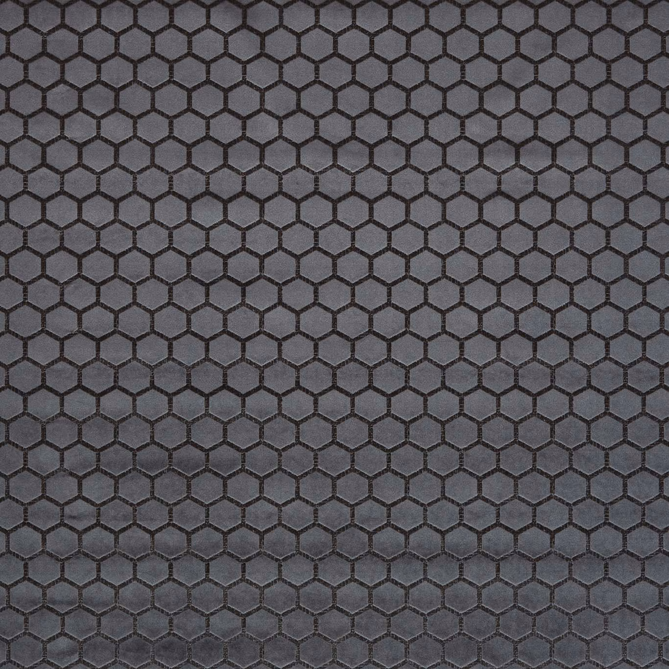 Charcoal grey woven fabric with small black-outlined honeycomb hexagons and subtle texture