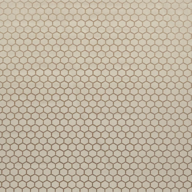 Pale stone fabric with a fine taupe-grey hexagonal lattice and subtle woven texture