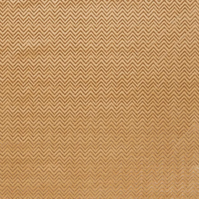 Muted ochre-gold fabric with fine brown chevron lines and a tactile woven texture