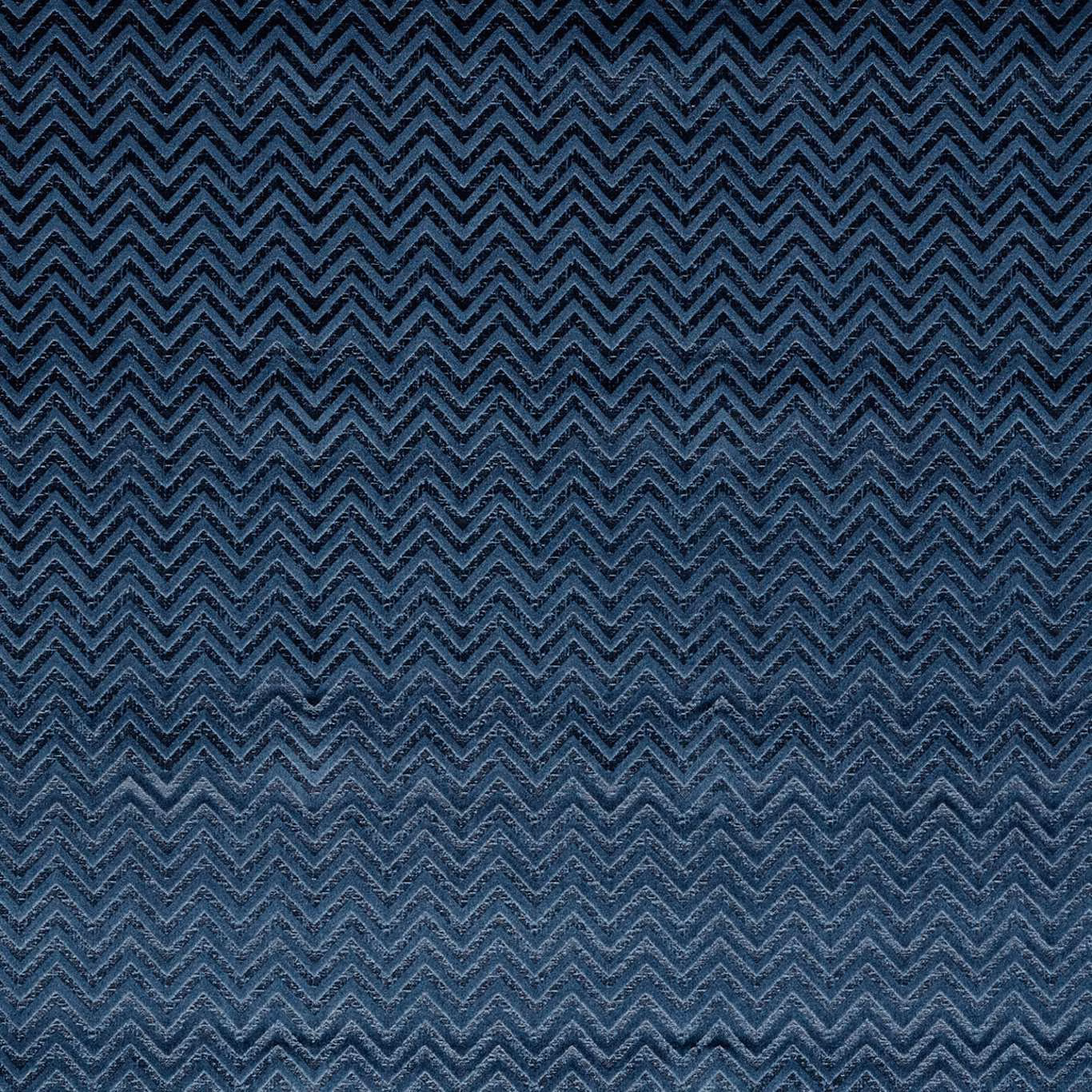 Midnight blue and charcoal woven fabric with fine repeating zigzag chevrons