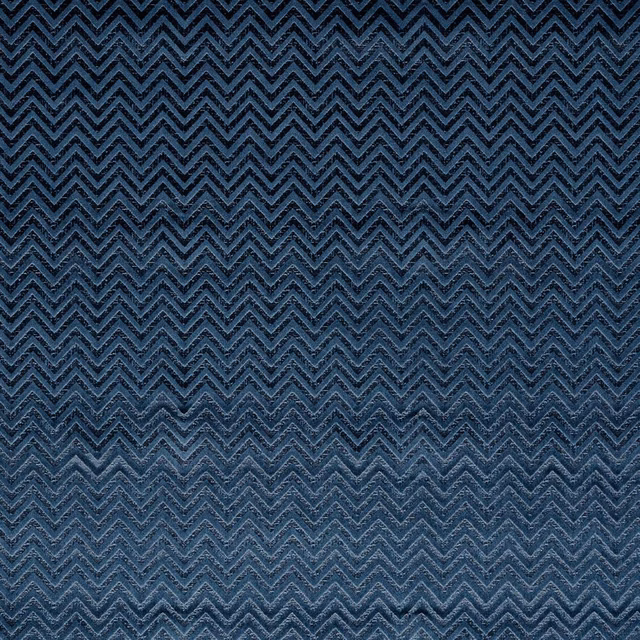 Midnight blue and charcoal woven fabric with fine repeating zigzag chevrons