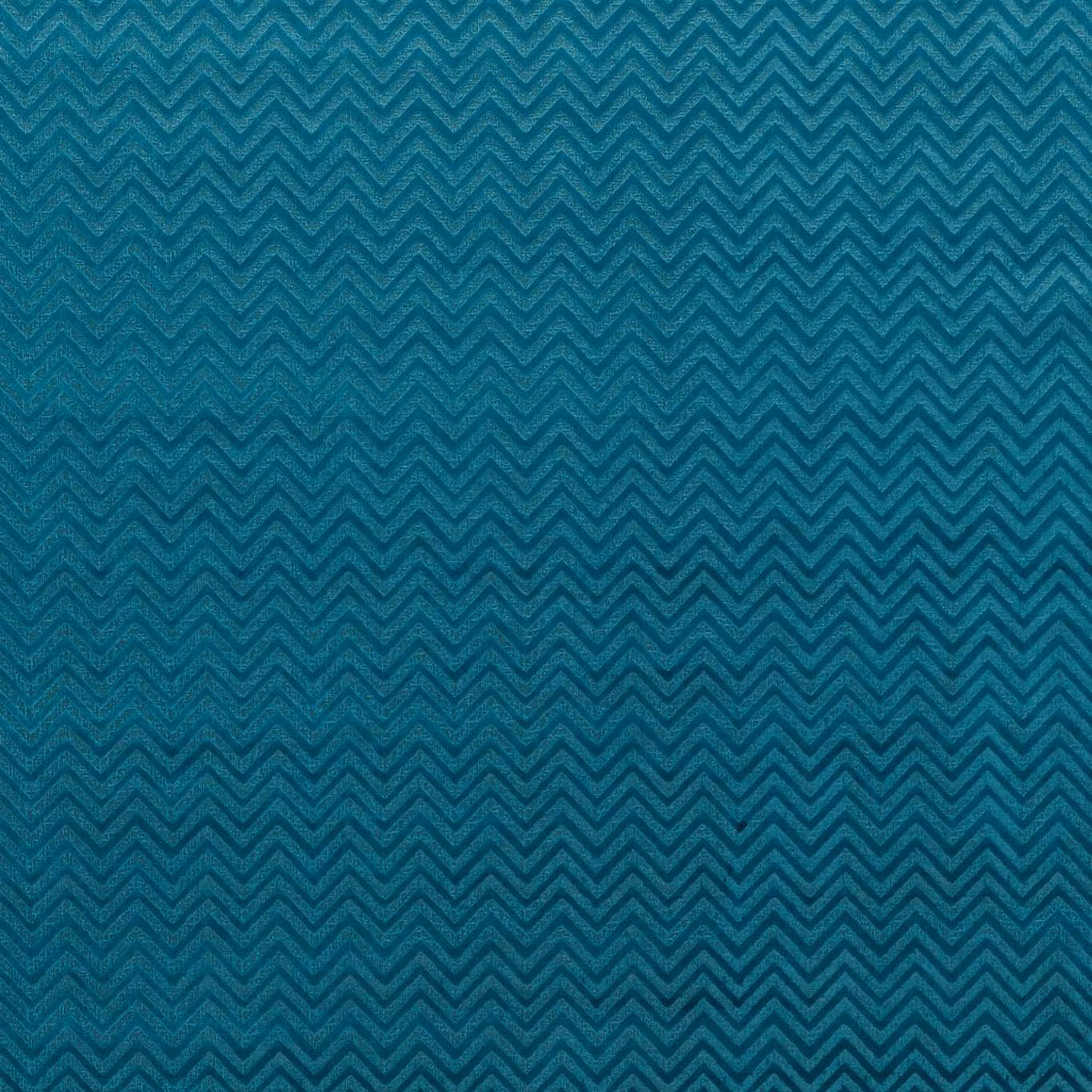 Deep peacock teal woven fabric with fine dark chevron zigzags and tactile texture