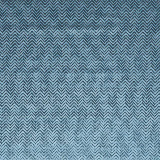 Cool teal woven swatch with fine charcoal chevrons and subtle textured surface