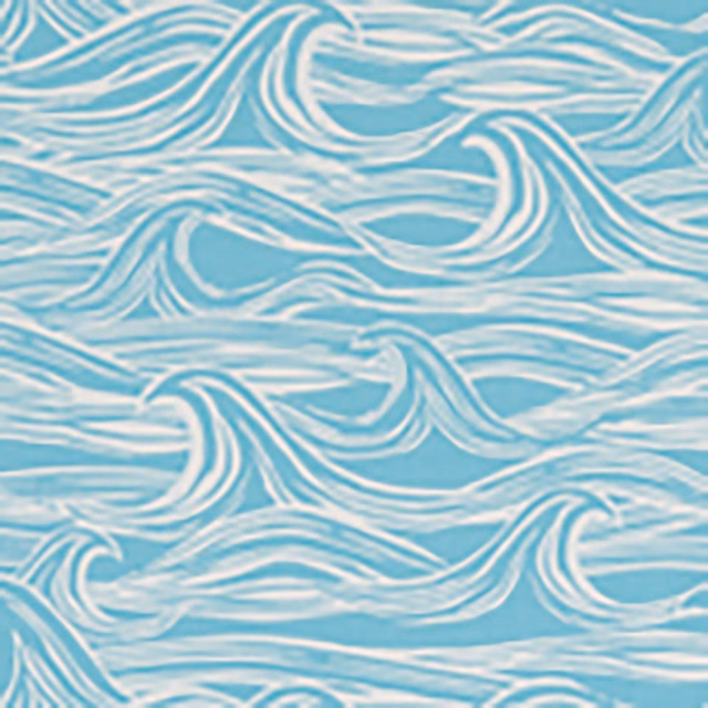 Cool aqua-blue fabric with white flowing wave lines and softly layered movement