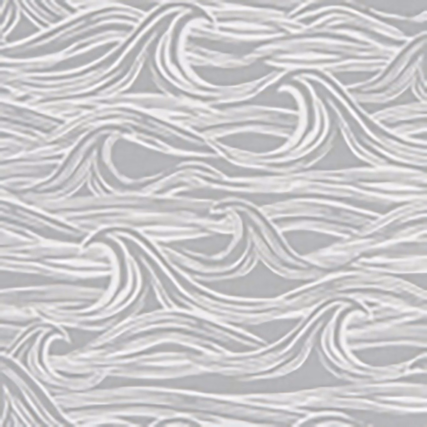 Cool grey fabric with layered white curling wave lines and subtle textile texture