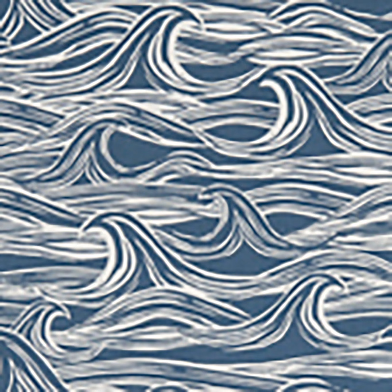 Ink navy fabric with ivory and pale blue sweeping wave motifs