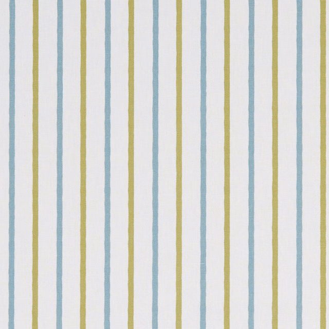 Chalky blue and olive vertical stripes over a lightly textured pale ground