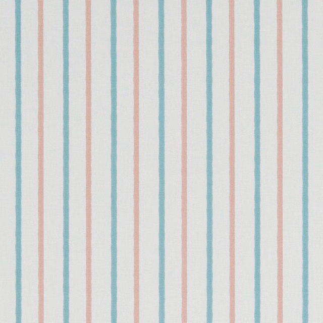 Walcott Pastel textile with narrow aqua and blush vertical stripes on cream