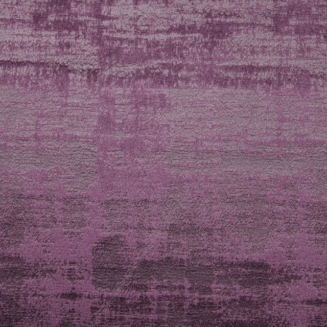 Layered aubergine and mauve woven textile with irregular horizontal painterly bands