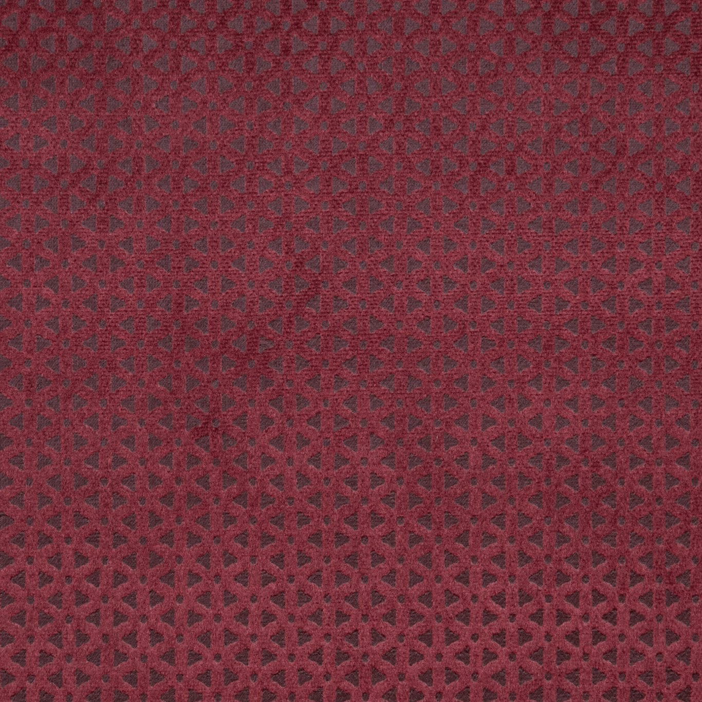 Deep mulberry woven fabric with charcoal lattice motifs and subtly raised texture