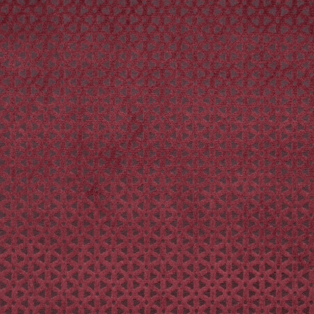 Deep mulberry woven fabric with charcoal lattice motifs and subtly raised texture