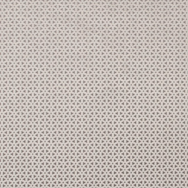 Close-up of Loreto Taupe fabric showing a tiny pale geometric lattice on taupe.