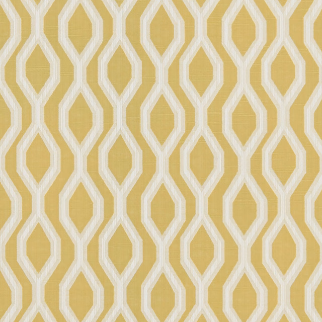 Citrus-yellow woven fabric with repeating ivory linked-diamond geometric pattern