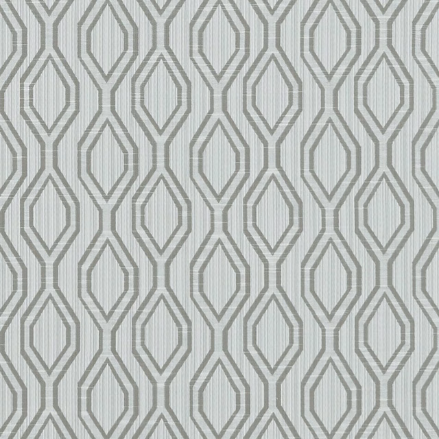 Cool silver-grey fabric with linked diamond motifs and fine vertical woven striations