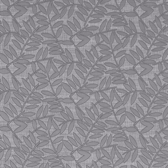 Charcoal grey woven fabric with overlapping leafy branches and fine crosshatched texture
