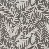 Charcoal woven ground with pale leafy botanical branches in a dense repeat
