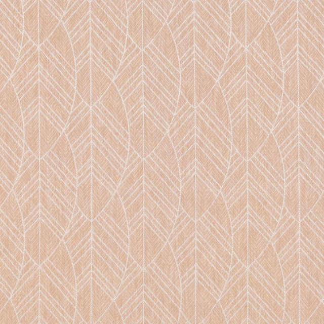Muted blush woven fabric with fine ivory chevron and feather-like geometric lines