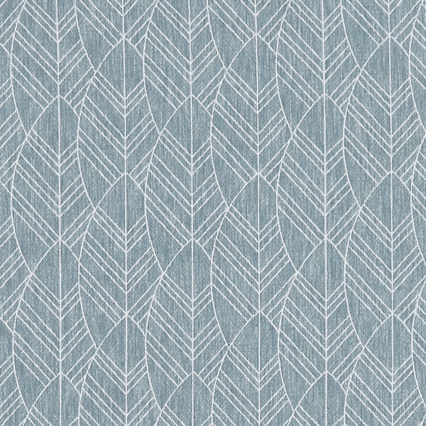 Muted blue-grey woven fabric with pale repeating leaf and chevron lines