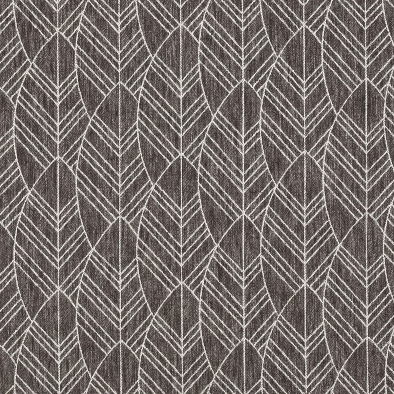 Charcoal woven fabric with ivory outlined leaf and chevron geometry