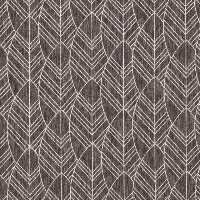 Charcoal woven fabric with ivory outlined leaf and chevron geometry
