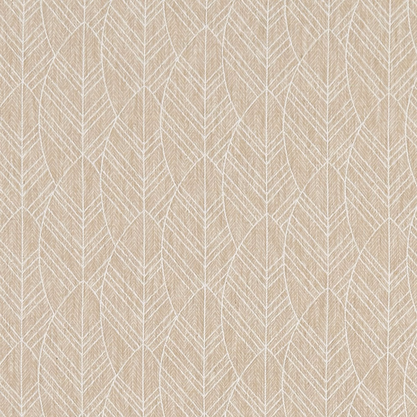 Warm sand-beige woven fabric with ivory branching leaf lines and fine texture