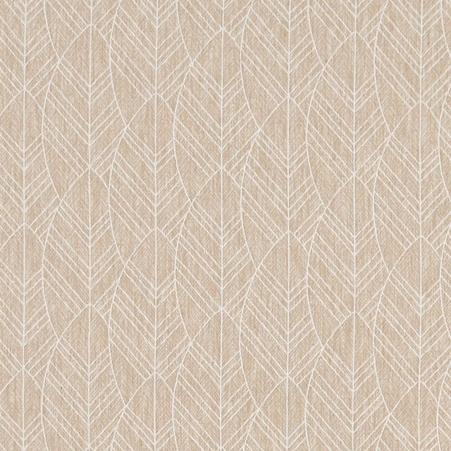 Warm sand-beige woven fabric with ivory branching leaf lines and fine texture