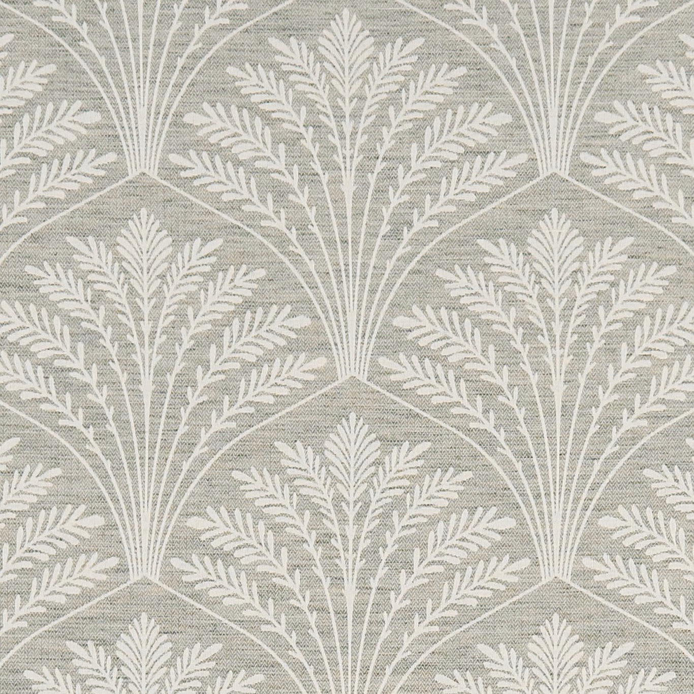 Soft grey woven ground with ivory Art Deco botanical fan motifs
