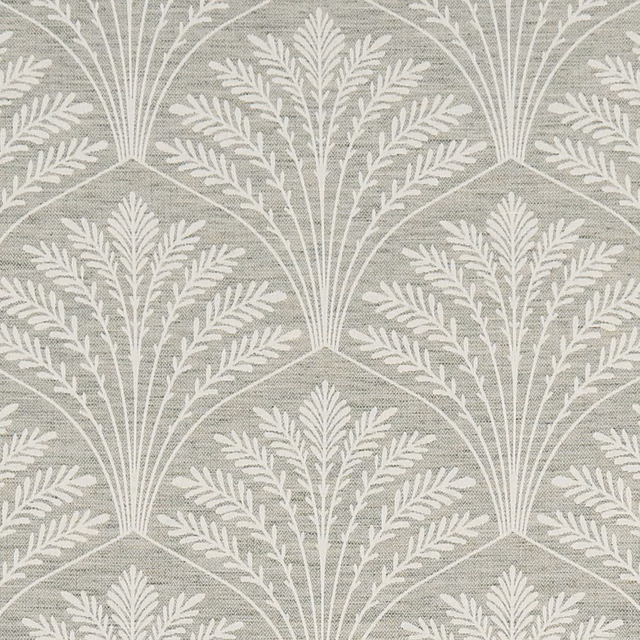 Soft grey woven ground with ivory Art Deco botanical fan motifs