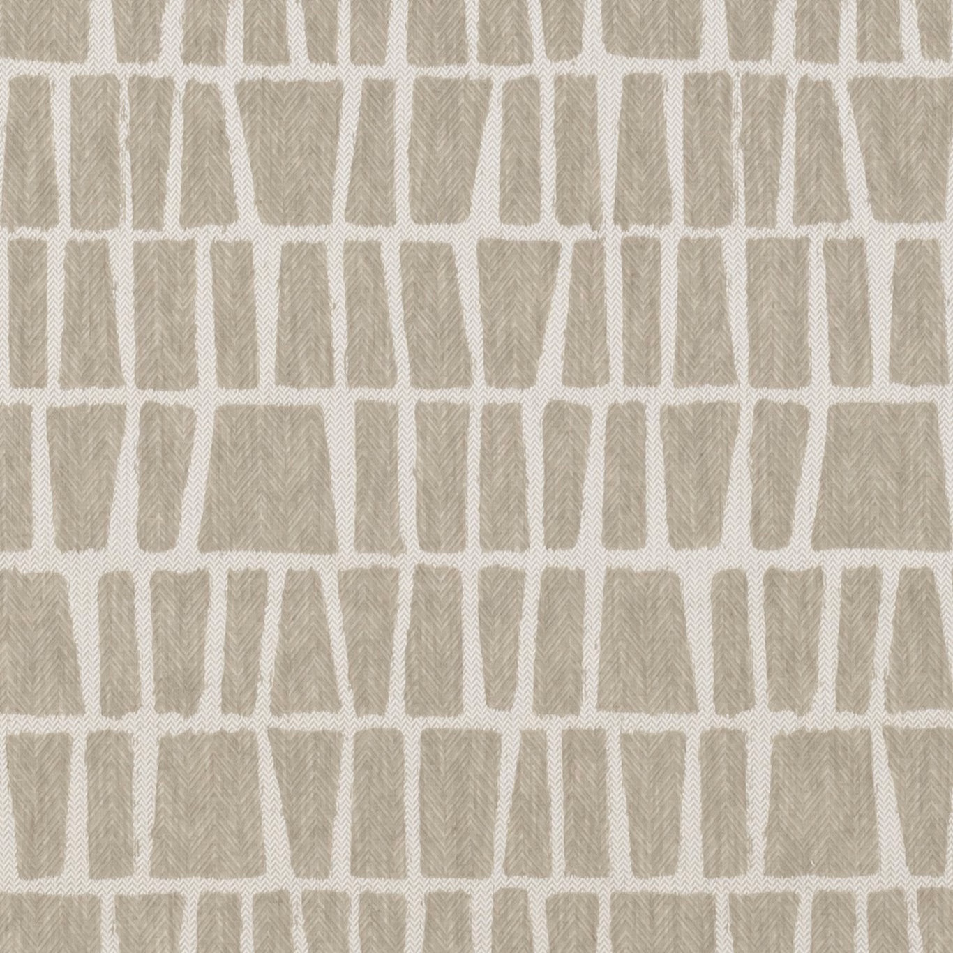 Soft greige fabric with irregular taupe blocks, pale grid lines and fine herringbone texture