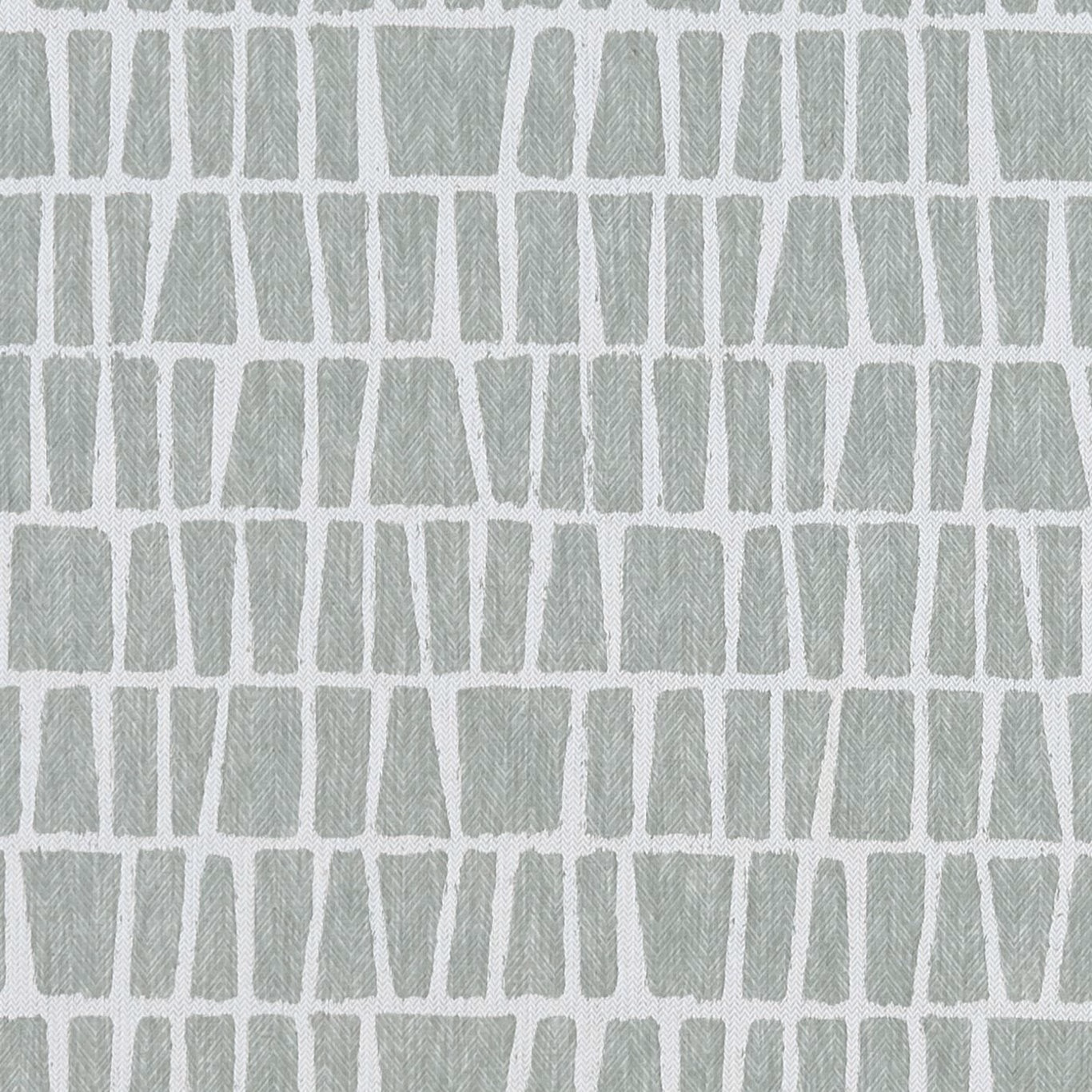 Pale mineral sage woven fabric with irregular blocks and fine herringbone texture
