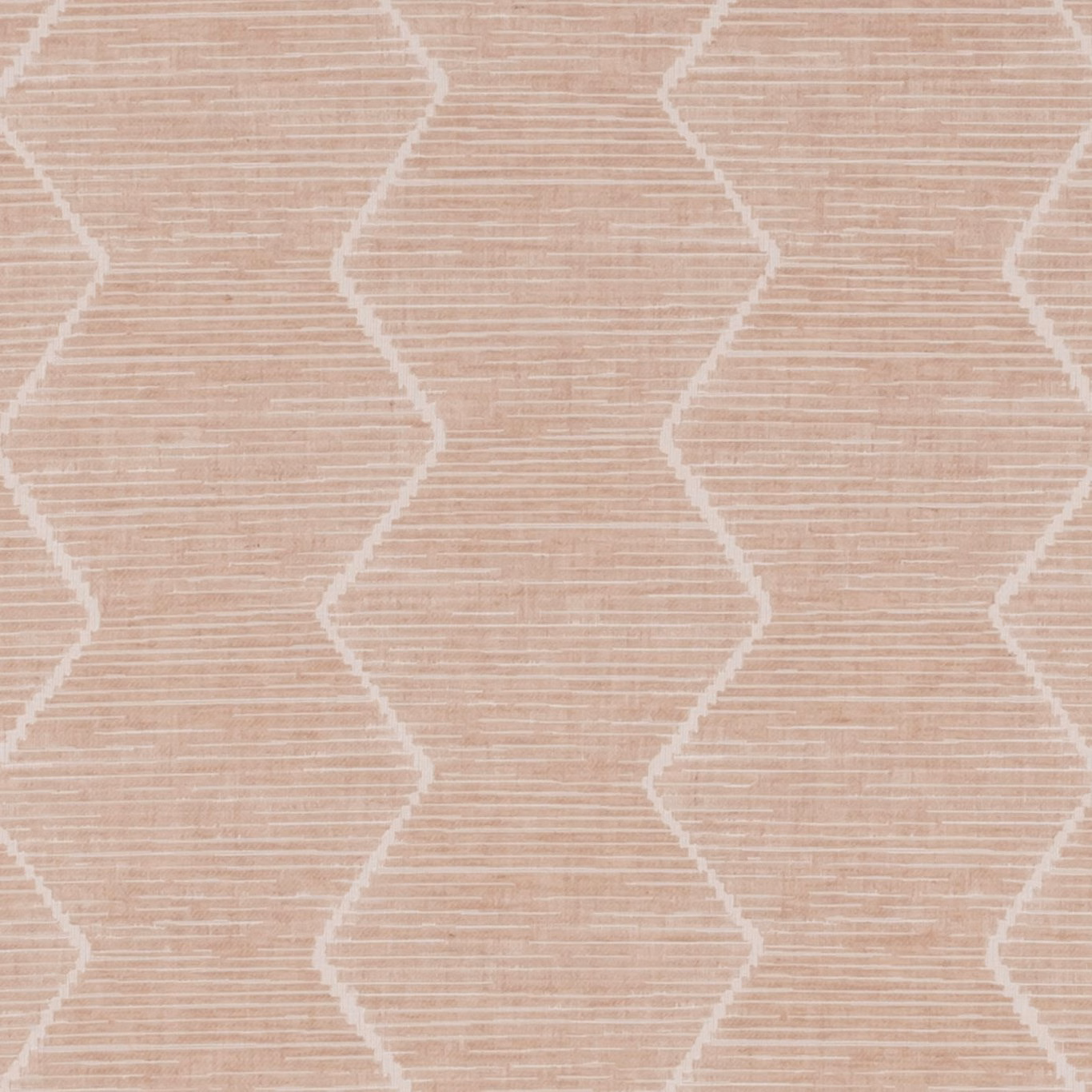 Dusty blush pink woven fabric with ivory angular links and fine horizontal striations