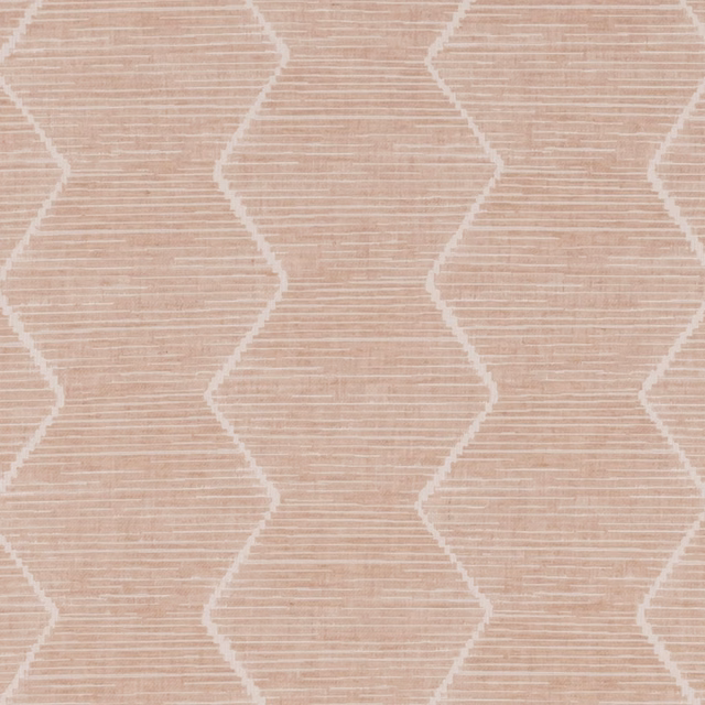 Dusty blush pink woven fabric with ivory angular links and fine horizontal striations