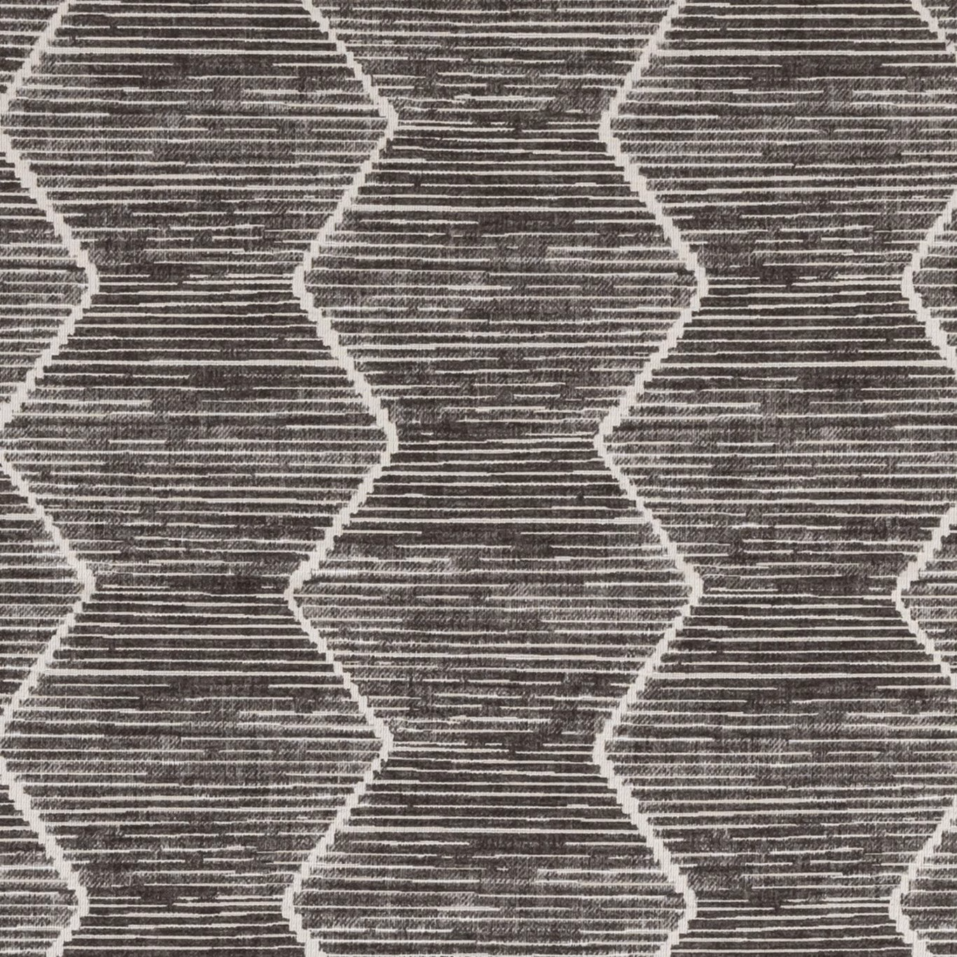 Charcoal-grey woven textile with cream outlined geometric forms and horizontal striations