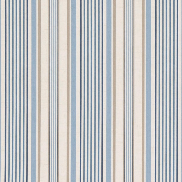 Cool blue, ivory and beige vertical stripes with a subtly textured woven surface