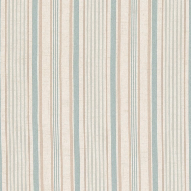 Ivory fabric with narrow pale aqua and blush vertical stripes in a fine woven texture