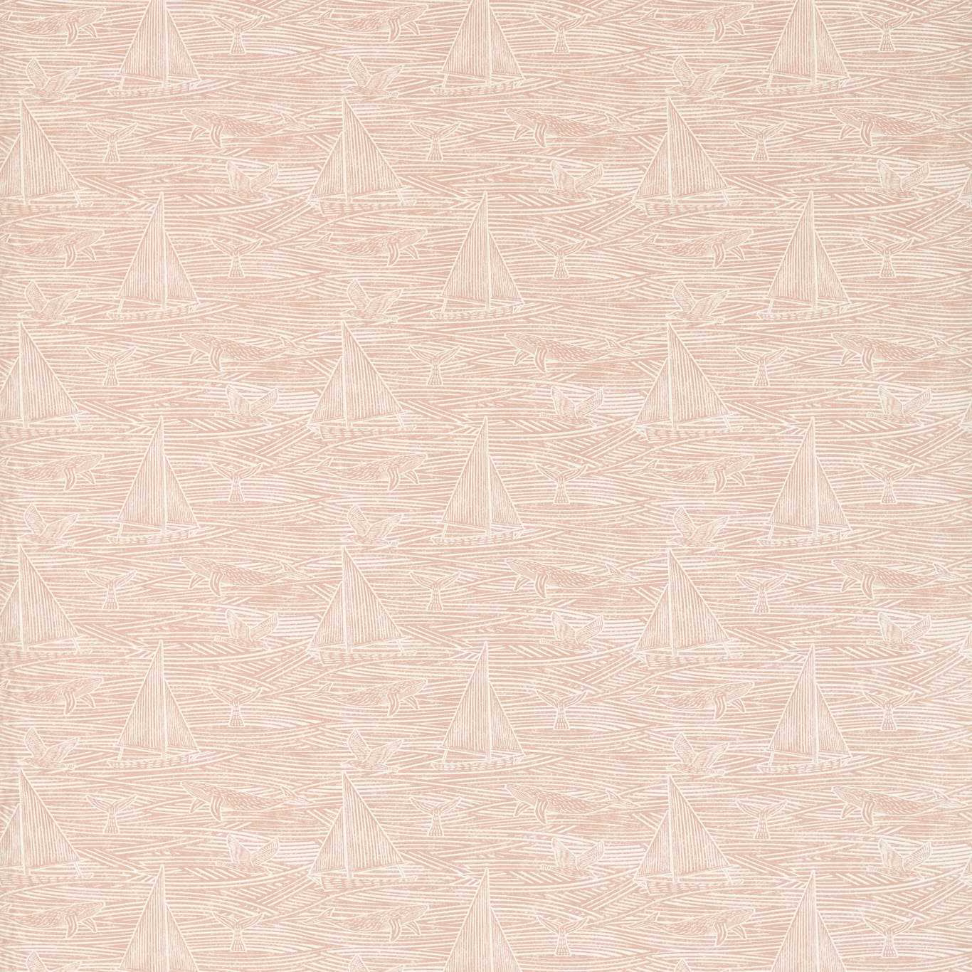 Pale blush fabric with white sailboats and fine horizontal sketch lines