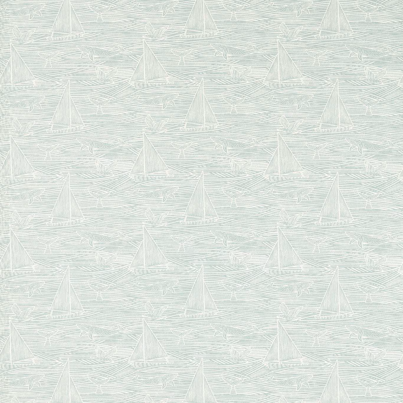 Pale mineral-grey sailboats and fine white linework over a softly striated ground