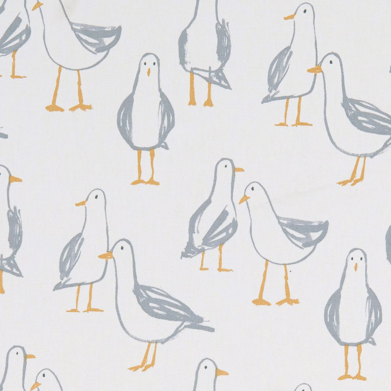 Warm ivory fabric with soft grey seagulls and ochre beaks and legs