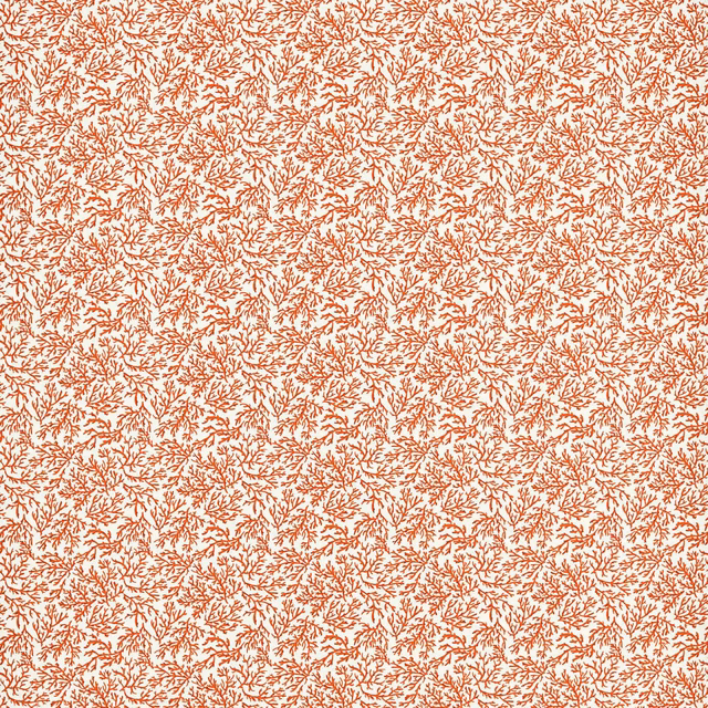 Dense rust-coral branching sprigs scattered across a warm cream fabric ground