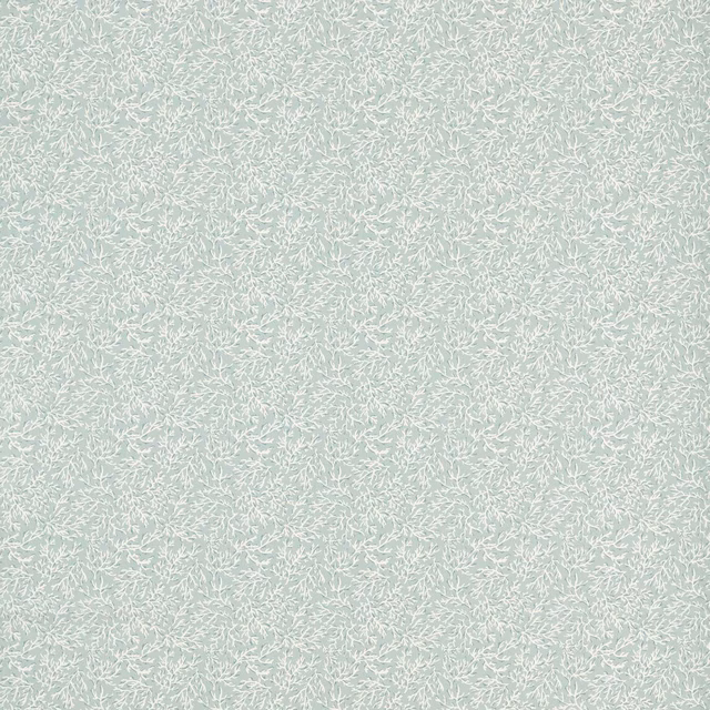 Pale sage fabric with dense white coral-like branching marks in a fine all-over pattern