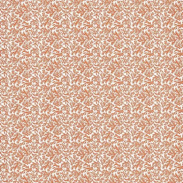 Muted coral branching tracery scattered across a warm cream fabric ground