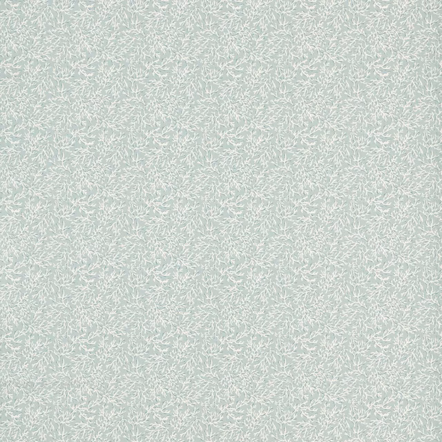 Pale mineral seafoam fabric with dense white branching seabed sprigs