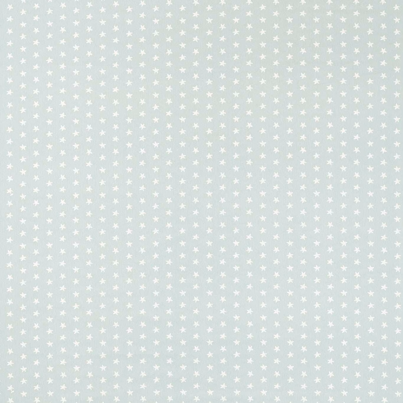 Pale mineral blue-grey fabric with dense white star motifs and smooth surface