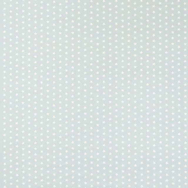Pale mineral blue-grey fabric with dense white star motifs and smooth surface